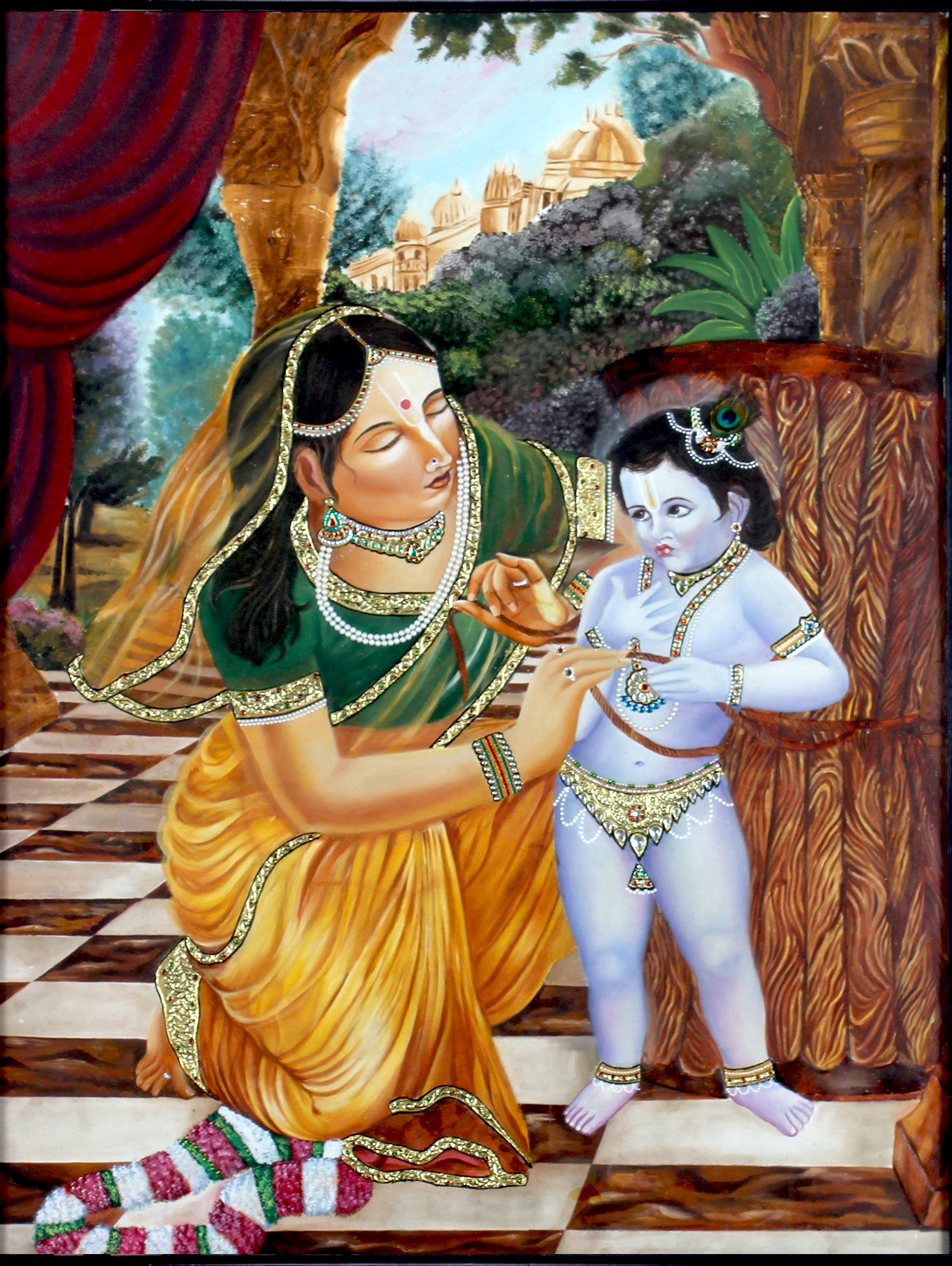 Fusion Style Painting of Lord Krishna with Mother Yashoda